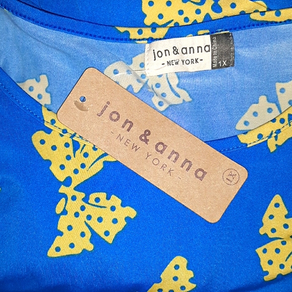 NWT☆Plus Size Blue Yellow Polka Dot Ribbon Blouse☆Gorgeous & 🎀 Unique 1X - Picture 9 of 11